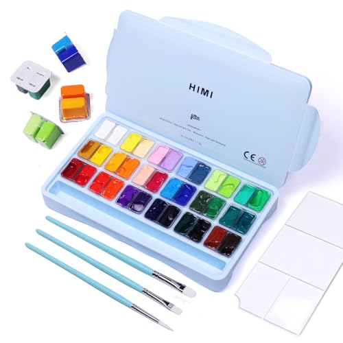 HIMI Gouache Paint Set, 36 Colors x 12ml Twin Jelly Cup Design with 3 Paint Brushes and a Palette in a Carrying Case Perfect for Artists, Students, Gouache Opaque Watercolor Painting