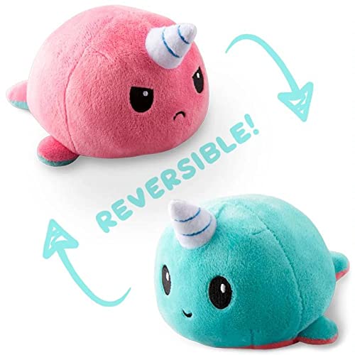 TeeTurtle - The Original Reversible Narwhal Plushie - Cute Sensory Fidget Stuffed Animals That Show Your Mood - Pink + Blue Narwhal - Pink + Blue Narwhal