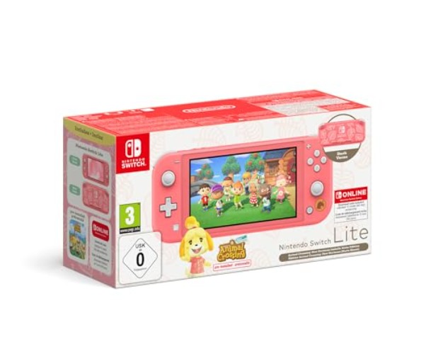 Nintendo Switch Lite Coral: Isabelle Alhoa Edition + Animal Crossing: New Horizons Pre-Installed Switch Online 12 Month Subscription Redemption Code