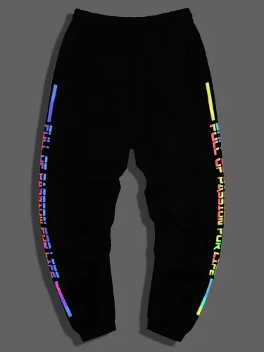 Reflective Letter Graphic Drawstring Sweatpants