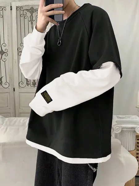 Manfinity Hypemode Loose Fit Men's Letter Patched Raglan Sleeve 2-In-1 Sweatshirt