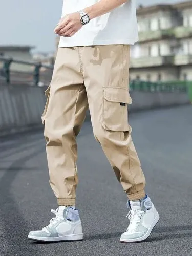 Men Drawstring Waist Cargo Pants