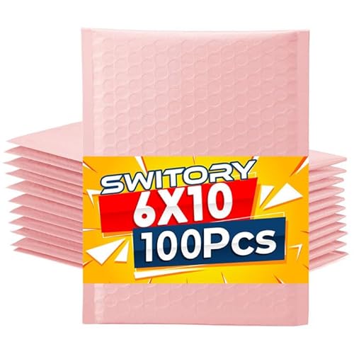 Switory 100 sobres de burbujas de polietileno, sobres acolchados de 15,3 x 22,9 cm a granel, bolsas de polietileno forradas de burbujas para envío/embalaje/correo, autosellables, color rosa Sakura - Rosa Sakura - ‎6x10" 100pcs