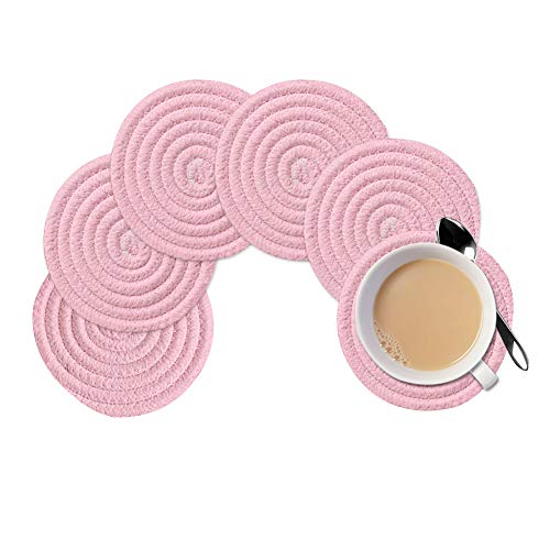 Gracelife 6pcs Cup Mat Pure Cotton Thread Weave Round Drink Hot Pads Mats Set Absorbent Scald-proof Drink Coasters (pink) - Pink