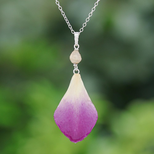 Bloom Basket in Purple Hand Made Orchid Petal Pendant Necklace | Default Title