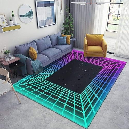 Vaporwave Retro Futuristic Background Abstract Grid Tunnel in Area Rugs Floor Mat Non Slip Throw Rugs Soft Door Mat Nursery Carpet for Living Room Home Indoor Outdoor Runner Rugs Yoga Mat - 31x47inch（80X120cm） - Multi4