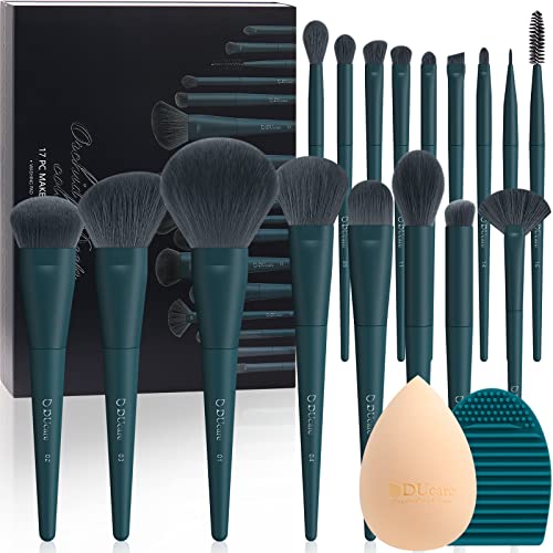 DUcare Makeup Brushes Set 17 Pcs with Brush Cleaning Mat and Makeup Sponge Professional Face Powder Eye Shadow Powder Liquid Cream Kit Gift Box - 17Pcs