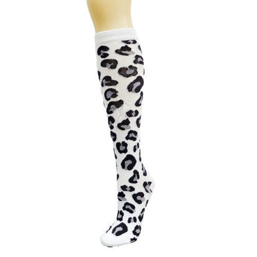 Animal (Leopard) Print Socks (Knee High) - White / Adult Medium