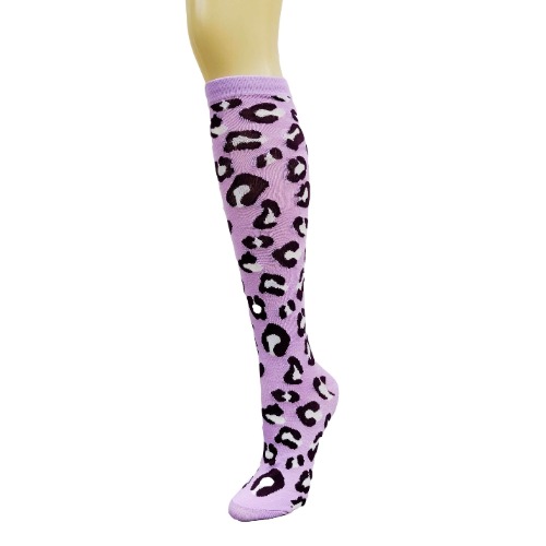 Animal (Leopard) Print Socks (Knee High) - Lilac / Adult Medium