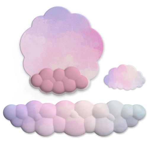 Kawaii Pastel Cloud Keyboard Wrist Support Rest | Purple Pastel 3 in 1 set