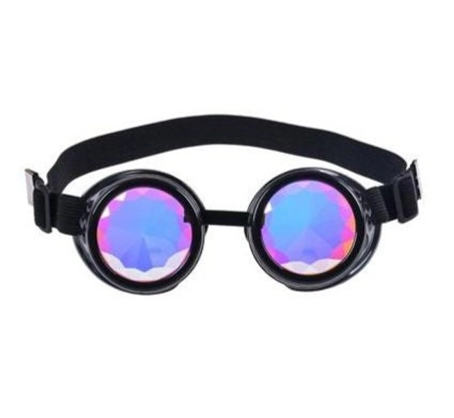 Kaleidoscope Rainbow Vision Trippy Festival Rave steampunk Goggles black