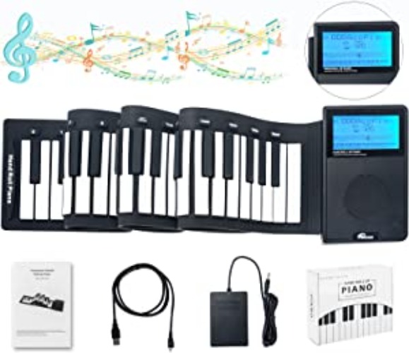 Surnuo Portable Roll Up 88 Keys Piano Keyboard with Bluetooth & LCD Display, Digital Electric Hand Roll Piano Keyboard with 2000mAh Rechargeable Battery (88 Keys)
