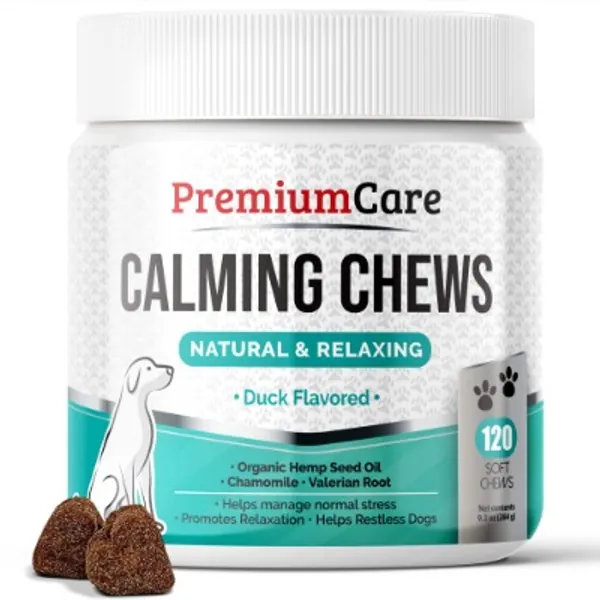 PREMIUM CARE Calming Chews for Dogs - Made in USA - Helps with Dog Anxiety, Separation, Barking, Stress Relief, Thunderstorms and More - Natural Calming Relaxer for Aggressive Behavior - 120 Treats