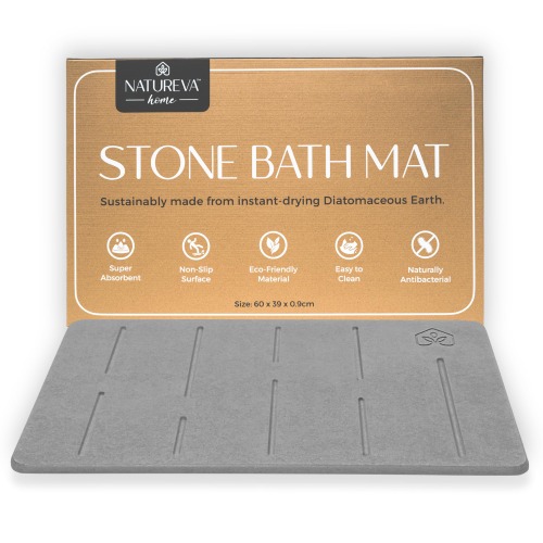 Natureva Home - Stone Bath Mat | Absorbing Water Instantly | Made of Natural Diatomaceous Earth | Fast-Drying & Non-Slip Surface | Modern & Stylish Bathroom Mats | Design Rain | Colour Graphite - Rain - Graphite