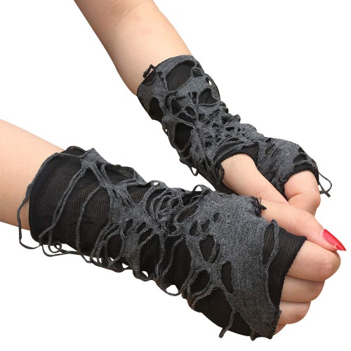 Mrotrida Women's Punk Fingerless Glove Cosplay Ripped Gloves for Halloween Costume Party 1Pair