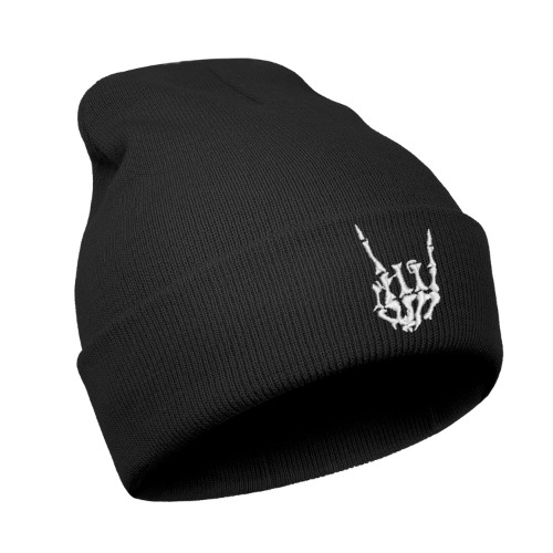 Halloween Skull Knit Beanie Hats for Men Women, Perfect Cool Gothic Gifts, Embroidered Goth Skeleton Hand Soft Warm Skull Cap, Slouchy Daily Unisex Spooky Beanie Cap for Winter Cold Weather Black, Skeleton-1, One Size