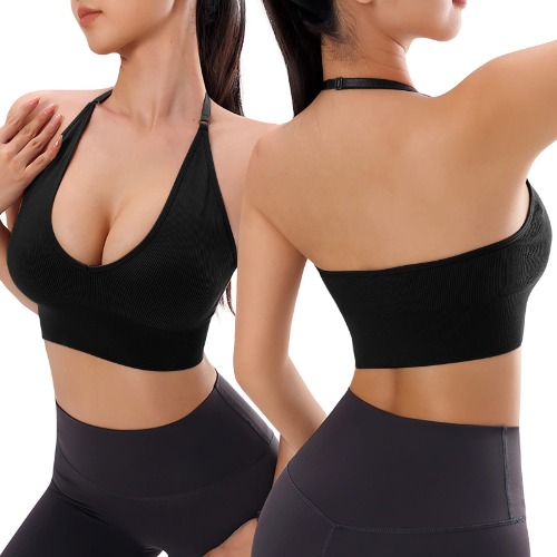 Cute Workout Shirts Women's Solid Color Seamless Thin Belt Thin Elastic Casual Bottom Bra Yoga Underwear Sports Bras Support for Women - Medium - Black
