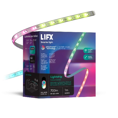 LIFX Lightstrip (1 m), Bande lumineuse LED connectée Wi-Fi, Pleine couleur avec Polychrome Technology, Pas de pont, Compatible avec Alexa, Hey Google, HomeKit et Siri