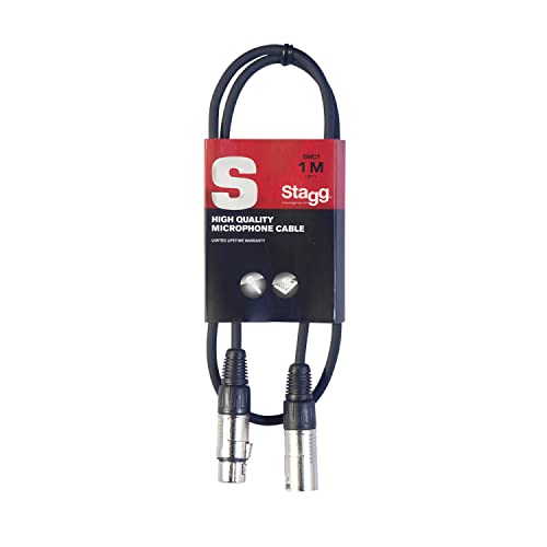 Stagg 1M / 3ft XLR to XLR Cable, 3-Pin Male to Female, Suitable for Microphone, PA System, Audio Mixer, Studio Monitors, Audio Recording - Black - 1m - XLRf to XLRm