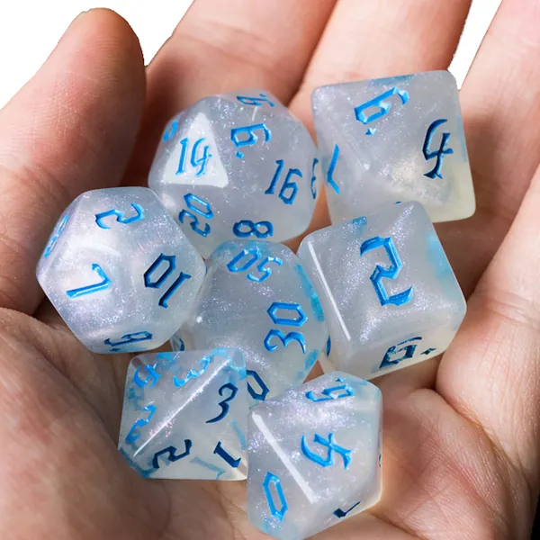 Chipped Ice Dice Frost Dice Snow Dice Polyhedral D&D Dice for Dungeons and Dragons and Tabletop RPG's