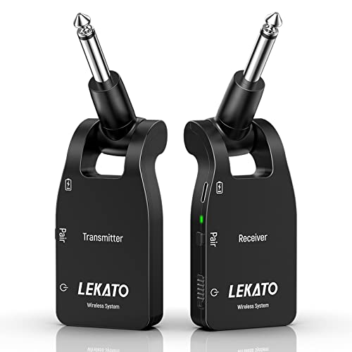 LEKATO Upgraded Guitar Wireless System Wireless Guitar Transmitter Receiver Set Built-in Battery Cordless Guitar Jack Lead Digital Guitar Wireless System for Electric Guitar Bass(WS10) - Black