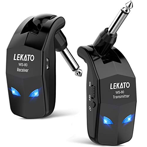 LEKATO 2.4GHz Guitar Wireless System 8Hs Runtime Wireless Guitar Transmitter Receiver Rechargeable Guitar Wireless System Digital Guitar System Cordless Bass Guitar Cable Lead For Bass Guitar