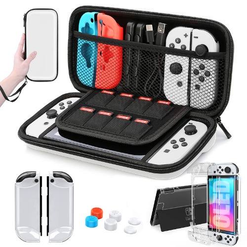HEYSTOP Nintendo Switch OLED Case Protective Hard Portable Travel Carry Case for Nintendo Switch OLED with Screen Protector Thumb Grips Caps for Nintendo Switch OLED Model Console and Accessories