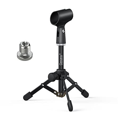 Getaria Mini Desktop Microphone Stand Folding Microphone Table Tripod Microphone Stand Microphone Clip A Microphone Clip Included Microphone Stand for Podcasts with Meeting Lectures - Black