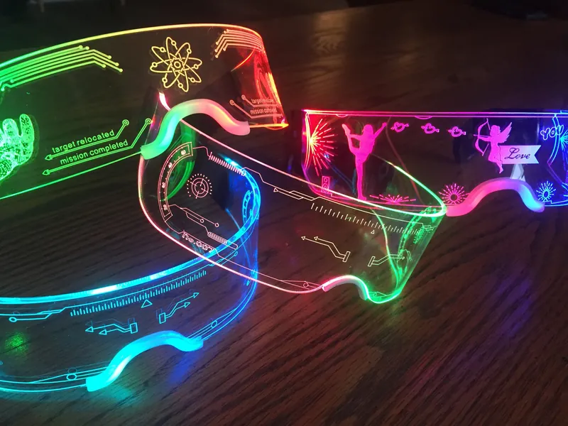 Rave Neon LED Light Up Glasses Cyberpunk Goggles Futuristic Electronic Lights Party Halloween