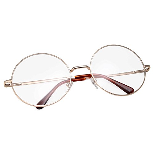grinderPUNCH - Non-Prescription Round Circle Frame Clear Lens Glasses - Gold - Medium (2.25 Inch) Inches
