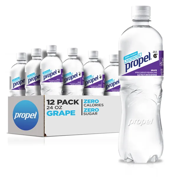 Propel, Grape, Zero Calorie Water Beverage with Electrolytes & Vitamins C&E, 24 Fl Oz (Pack of 12)
