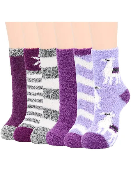 Fuzzy Warm Slipper Socks Women Super Soft Microfiber Cozy Sleeping Socks 6 or 5 Pairs 5 Pairs - One Size 6 Pairs Purple Series