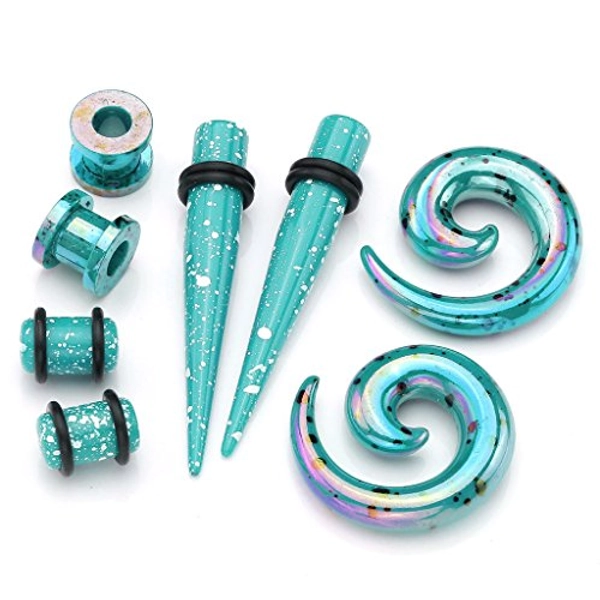 Jovivi 8pc Stretching Kit Turquoise Green Arcylic Taper & Tunnels & Spiral Snail Plugs Expander Gauges 12G-00G