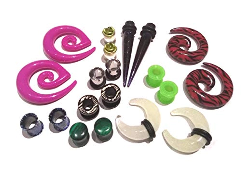 Zaya Body Jewelry 8 Pair Assortment Mix of Ear Plugs Tapers Spirals Tunnels Acrylic Steel Organic Gauges Sizes 8g-5/8