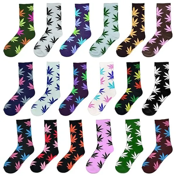 Lystaii 5 Pairs Weed Leaf Printed Cotton Socks Unisex Random Color Maple Leaf Printed Socks, One Size