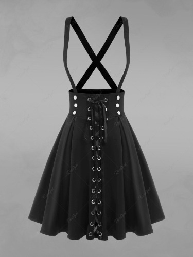 Victorian Goth Pleated Lace Up Suspender Skirt | Black / 2XL