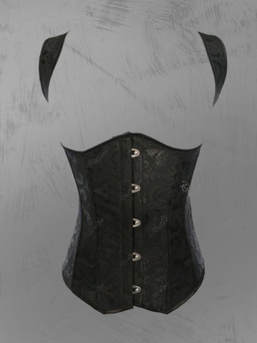 Gothic Underbust Jacquard Lace-up Back Brocade Corset Vest | Black / 2XL