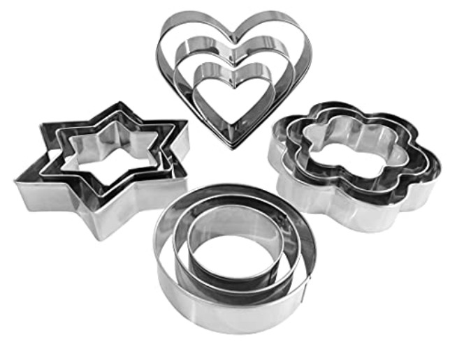 YXCLIFE Metal Cookie Cutters Set - Star Cookie Cutter Round Biscuit Cutter Heart Small Star Cookie Cutters Mini Flower Molds Cutter for Baking (12 Round Heart Flower Star Cookie Cutters) - 12 Round Heart Flower Star Cookie Cutters