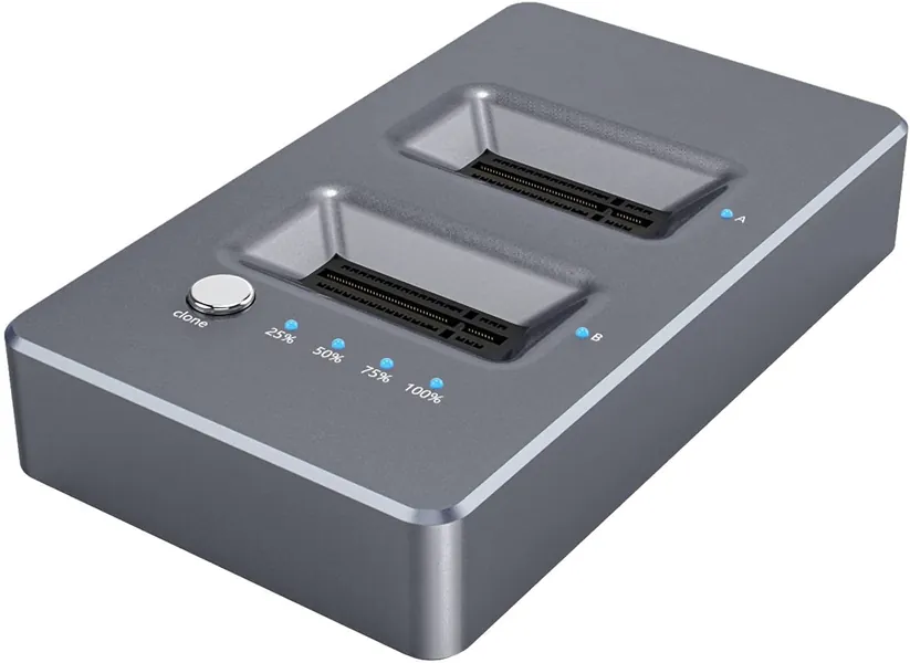 Typec USB 10G to NVME Dual-Bay NVME Docking Station for M2 SSD Key M, Supports Offline Clone Duplicator and Auto Sleep Function, Gray, Clone Nvme