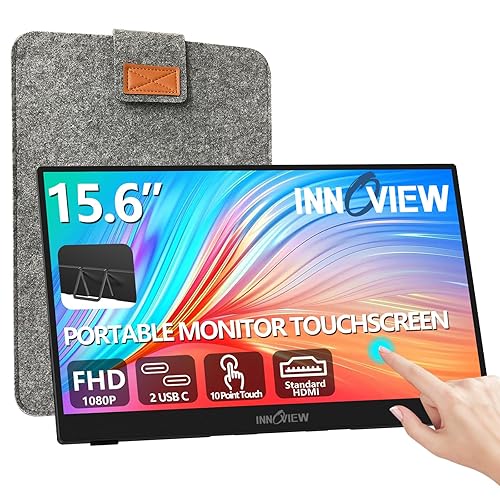 InnoView Portable Monitor Touchscreen 15.6" 1080P 10-Point Touch Screen Monitor Portable with Protective Sleeve Built-in Stand, 1200:1 HDMI USB C Travel Monitors for Laptop, PC, Mac, Phone, Switch - Touchscreen