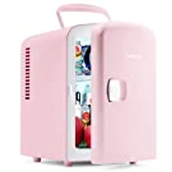 AstroAI Mini Fridge, 4 Liter/6 Can AC/DC Portable Thermoelectric Cooler and Warmer Refrigerators for Skincare, Beverage, Food, Home, Office and Car, ETL Listed (Pink)