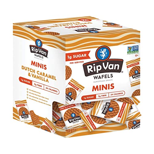 Rip Van Wafels Dutch Caramel Mini Stroopwafels - Low Carb Snacks (3g Net Carbs) - Non GMO Snack - Keto Friendly - Office Snacks - Low Calorie Snack (37 Calories) - Low Sugar (1g) - 32 Pack - 32 Count (Pack of 1)