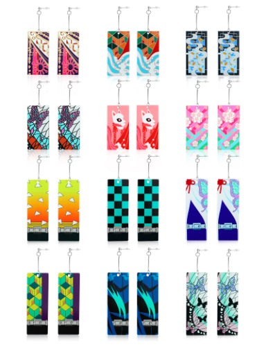 KAERUN 12 Pairs Women's Tanjiro Earrings Anime Demon Slayer Earrings Cosplay Fashion Double-sided Acrylic Alloy Resin Earrings
