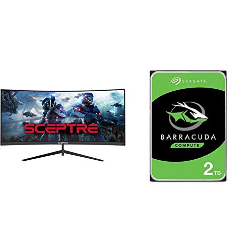 Sceptre 30-inch Curved Gaming Monitor, Metal Black & Seagate Barracuda 2TB Internal Hard Drive HDD – 3.5 Inch SATA 6Gb/s 7200 RPM 256MB Cache 3.5-Inch – Frustration Free Packaging (ST2000DM008) - Monitor + Internal Hard Drive