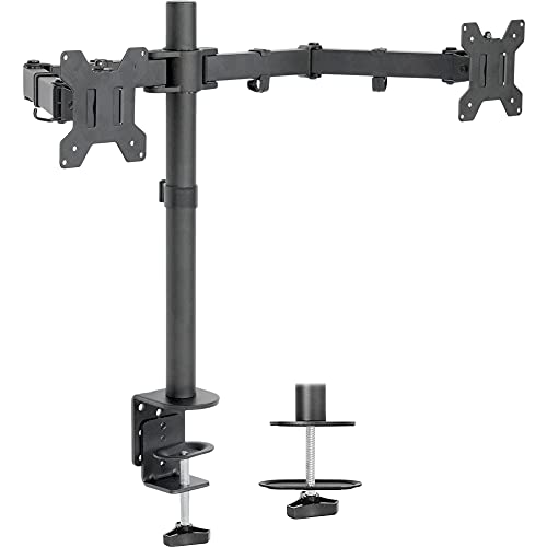 VIVO Dual Monitor Desk Mount, Heavy Duty Fully Adjustable Stand, Fits 2 LCD LED Screens up to 30 inches, Black, STAND-V002 - 13" - 30" - Black