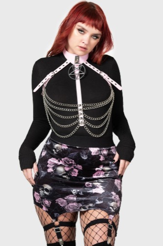 Cassandra Velvet Mini Skirt [BLACK/PINK] | XL / Black/Pink / 93% Polyester 7% Elastane