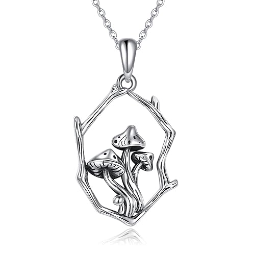 YAFEINI Mushroom Necklace Sterling Silver Mushroom Pendant Jewelry Gifts for Women