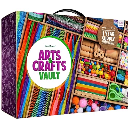 Dan&Darci Arts and Crafts Vault - Craft Supplies Kit in a Box for Kids Ages 4 5 6 7 8 9 10 11 & 12 Year Old Girls & Boys - Crafting Set Kits - Easter Gift Ideas for Kid Art Activity Gifts
