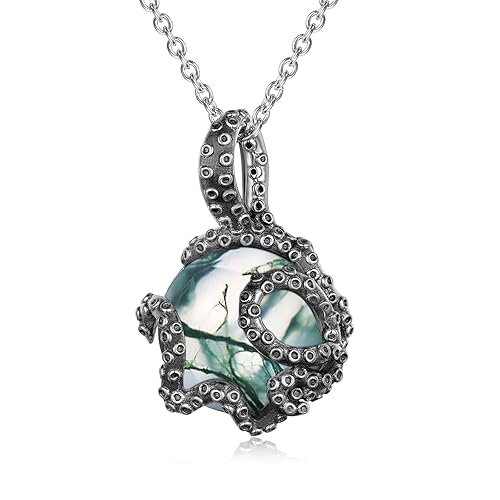 TYSO Octopus Necklace for Women,925 Sterling Silver Moonstone Octopus Pendant Neckalces,Sea Animal Jewelry Gifts for Women Mom Sea Lover - Dark Blue
