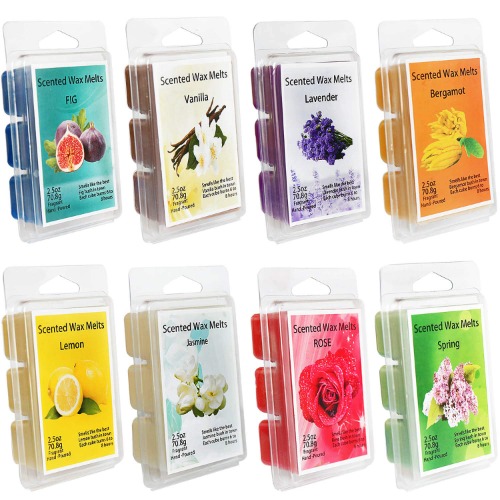 YIHAN Scented Wax Melts -Set of 8 (2.5 oz) Assorted Wax Warmer Cubes/Tarts - Jasmine, Rose, Bergamot, Fig, Vanilla, Lemon, Spring, Lavender